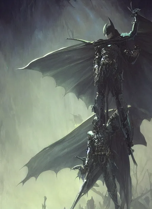 Prompt: moth. dark knight. moon. fantasy concept art. moody epic painting by james gurney, greg rutkowski, giger, maxim verehin and alphonso mucha. artstationhq. painting with vivid color. ( dragon age, witcher 3, lotr )