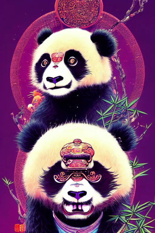 Prompt: a beautiful hyperdetailed character design of a cute panda with a chinese lion dance head victo ngai cyberpunk style, from china, style of studio ghibli, makoto shinkai, raphael lacoste, louis comfort tiffany, artgerm, james jean, ross tran, chinese style