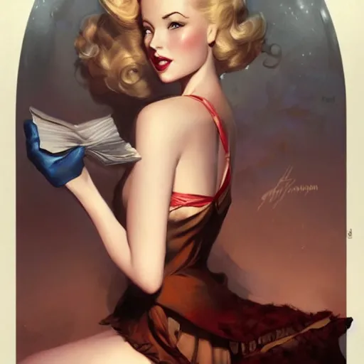 Image similar to a pinup by charlie bowater and anna dittmann and gil elvgren.