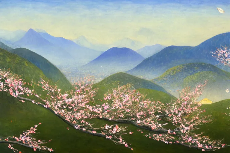 Image similar to an ultradetailed landscape painting of a panorama view of westlake, osmanthus blossoms nearby, fine wind, highly detailed, artstation, concept art, smooth, sharp focus, illustration, by hilma af klint, 8 k