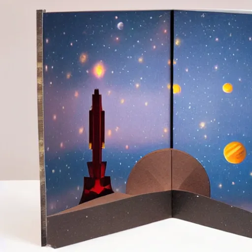 Prompt: Liminal space in outer space Pop-up book, by Edward Hopper!!!