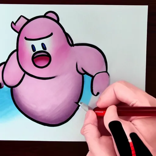 Image similar to a disgusting drawing of a morbidly obese kirby