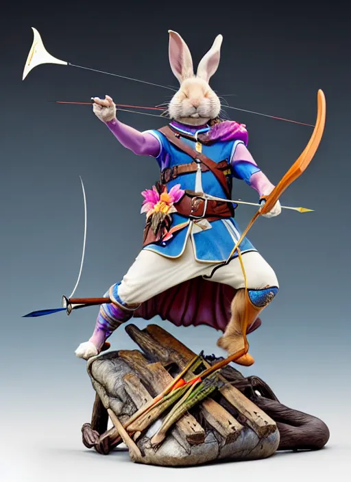 Prompt: a porcelain figurine of a heroic rabbit crossbowman, redwall, lisa frank and greg rutowski and jean baptiste monge, very detailed, epic fantasy concept art