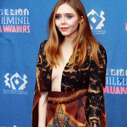 Image similar to full body photo of elizabeth olsen as an angelic warrior