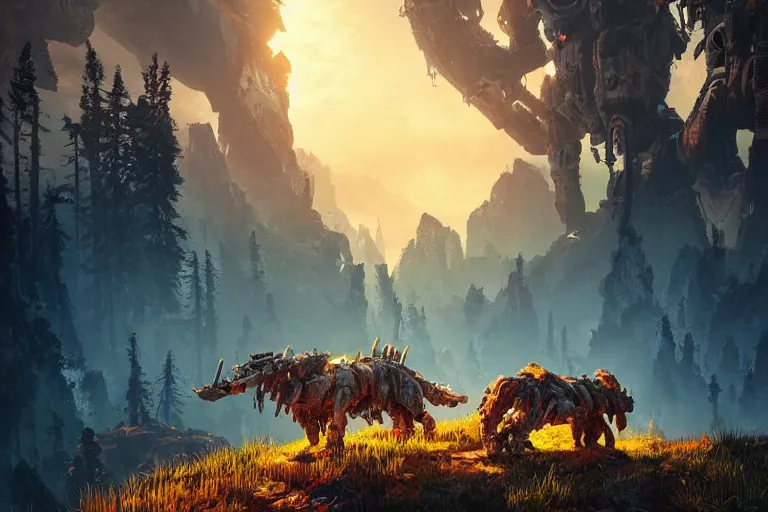 Image similar to tremortusk machine creature robot of horizon forbidden west horizon zero dawn radiating a glowing aura global illumination ray tracing hdr fanart arstation by ian pesty and alena aenami artworks in 4 k