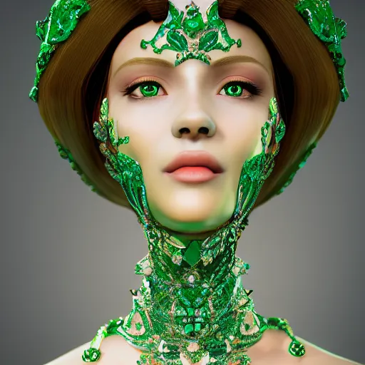 Prompt: wonderful princess of emeralds with fair skin, ornate, 8 k, gorgeous, intricate, detailed, accent lighting, dramatic lighting, octane render