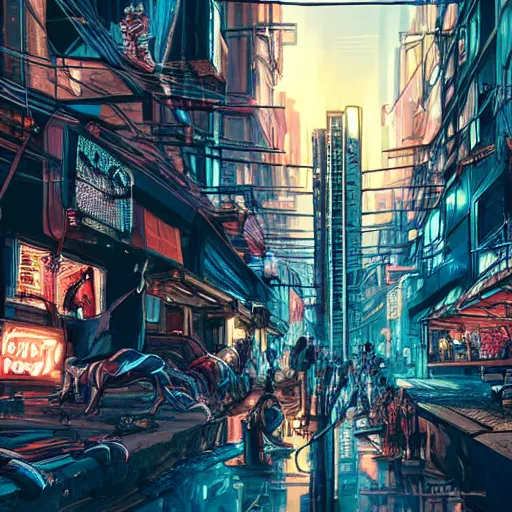 Prompt: giant with bitcoin head chasing people scared in cyberpunk city, cinematic composition, art by cointelegraph, hyper - detailed