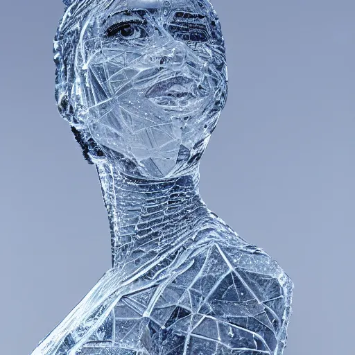 Prompt: gorgeous woman made out of clear ice crystals, extremely high detail and masterful composition, highly symmetric, 8K, Leica Vario-Elmar-S 30-90mm f/3.5-5.6 ASPH