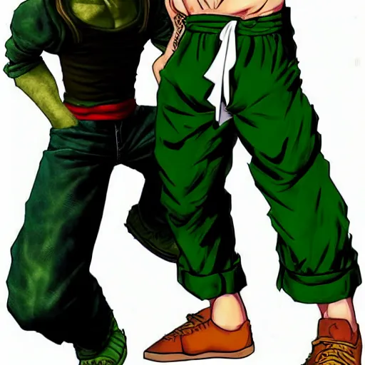 Image similar to Shaggy Rogers dressed like punk/martial artist (as a super sayian) in the style of akira toriyama/Hirohiko Araki trending on artstation deviantart Pinterest detailed realistic High Resolution HD 8k