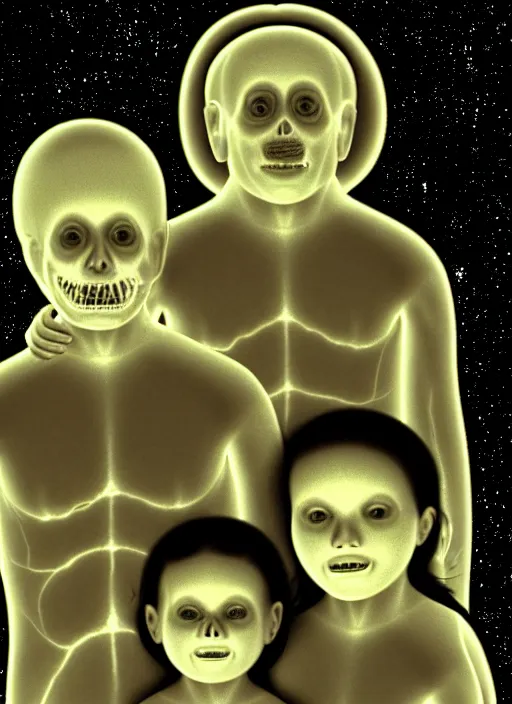 Image similar to mri image of a creepy family in the deep space scanner