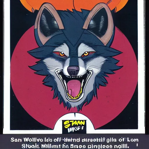 Image similar to 1 9 8 0 s comic book cover scan featuring a portrait of villain male wolf o'donnell anthropomorphic wolf furry fursona from starfox wearing a dark space mercenary uniform, dark grey wolf, handsome eyes, wolf o'donnell