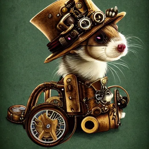 Prompt: steampunk ferret, art