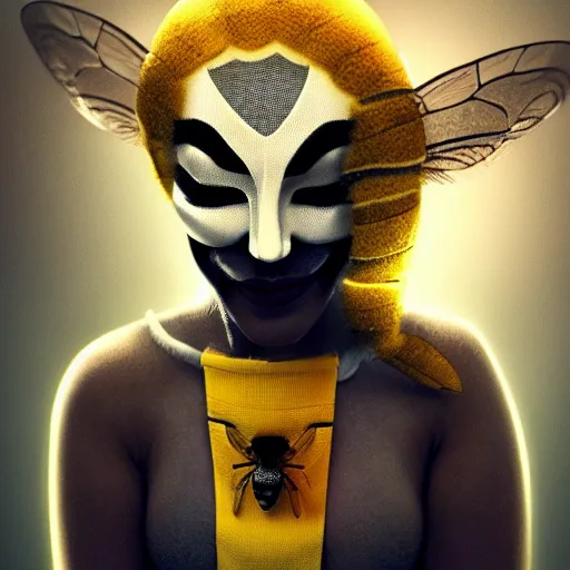 Prompt: anonymous as a bee, award winning creature photography, extremely detailed, artstation, 8 k, sensual lighting, incredible art, wlop, artgerm