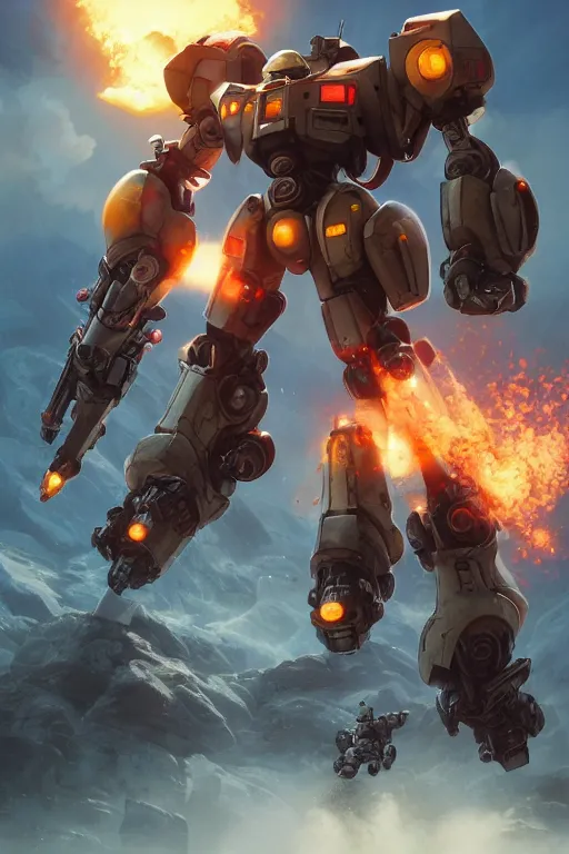 Image similar to mechwarrior 5 : mercenaries mech megaman transformer robot boss tank engine game octane render, 4 k, hd 2 0 2 2 3 d cgi rtx hdr style chrome reflexion glow fanart jesper ejsing, by rhads, makoto shinkai borderlands and by feng zhu rossdraws artstation by digital cinematic pixar and disney unreal zbrush central hardmesh