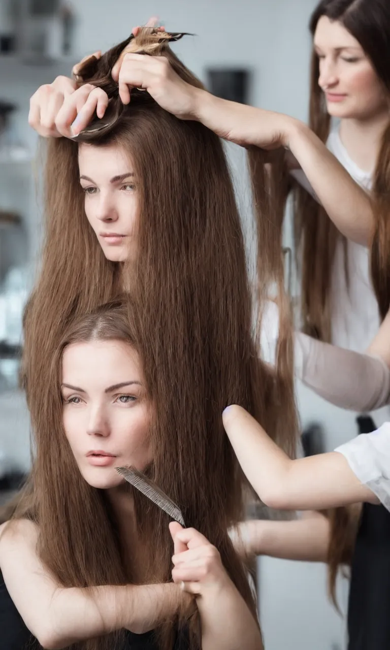 Image similar to woman with long hair getting haircut