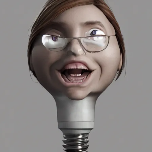 Image similar to anthropomorphic lightbulb has an elizabeth olsen face, trending on zbrush, unreal engine 5, cgsociety contest winner, intricate, detailed, 4 k quality, concept art