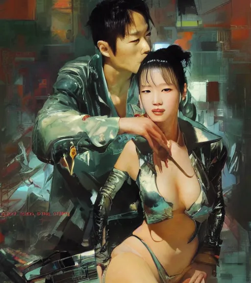 Image similar to Lee Jin-Eun by John Berkey and Gerald Brom, rule of thirds, seductive look, beautiful, in intergalactic hq