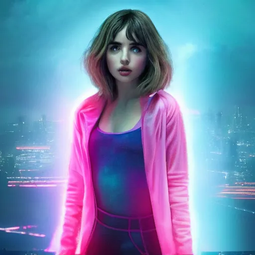 Prompt: giant pink hologram joi from blade runner 2 0 4 9 played by ana de armas, neo noire