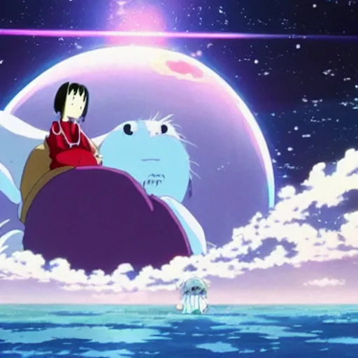 Prompt: Spirited away but in space, anime, amazing, beautiful