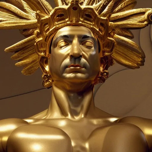 Prompt: portrait of jeff bezos in the form of a giant greek statue in pure gold, with a gold crown, baroque elements in the background, museum. intricate artwork by michelangelo. photorealistic. ultra detailed. flash. octane render. cinematic. 4 k bokeh.