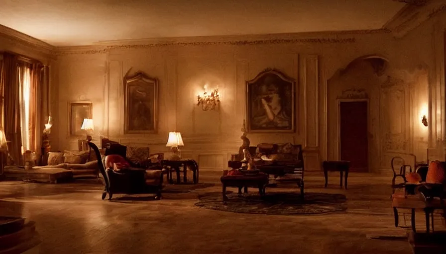 Image similar to movie still of beautiful interior, beautiful lighting, cinematography, color balance, empty