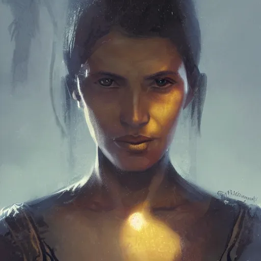 Prompt: a medieval spy from sri lanka, female, black clothes, clever and hopeful, out for revenge, sci fi character portrait by Greg Rutkowski, Craig Mullins