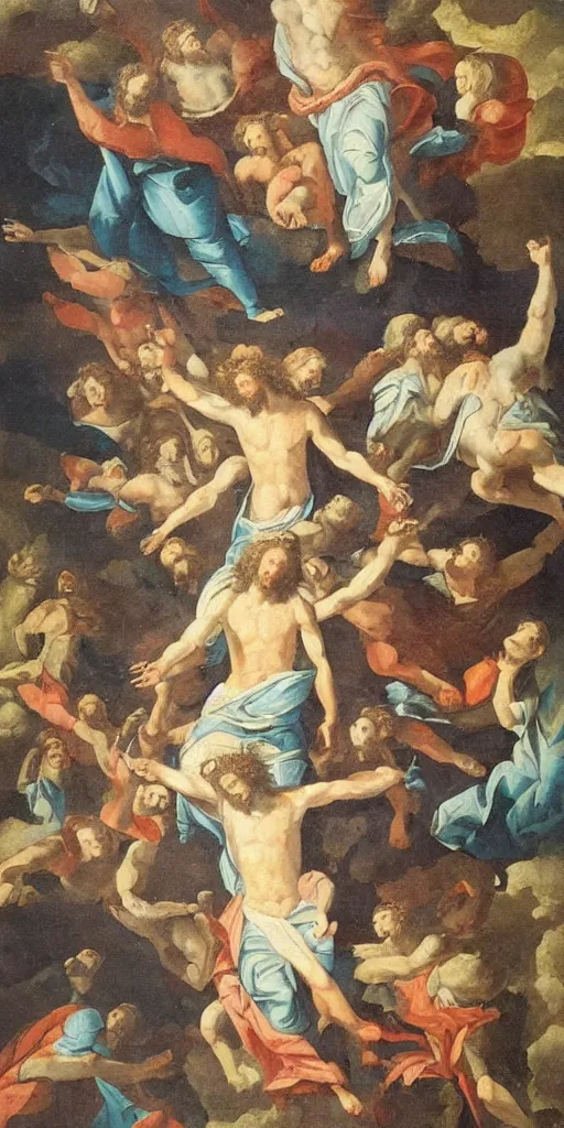 Image similar to ascension of christ. 1 8 th century realistic expressive oil on paper