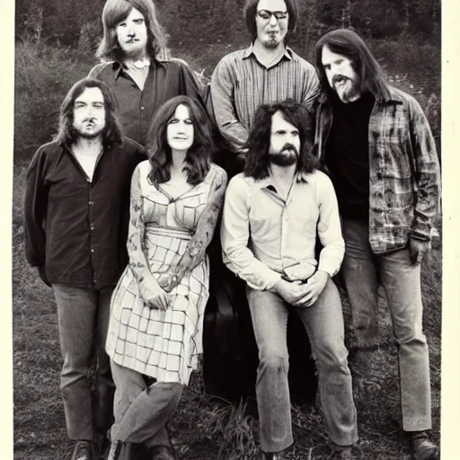 Prompt: 1 9 7 0 s folk band promo photo, fine detailed, photorealistic, portrait