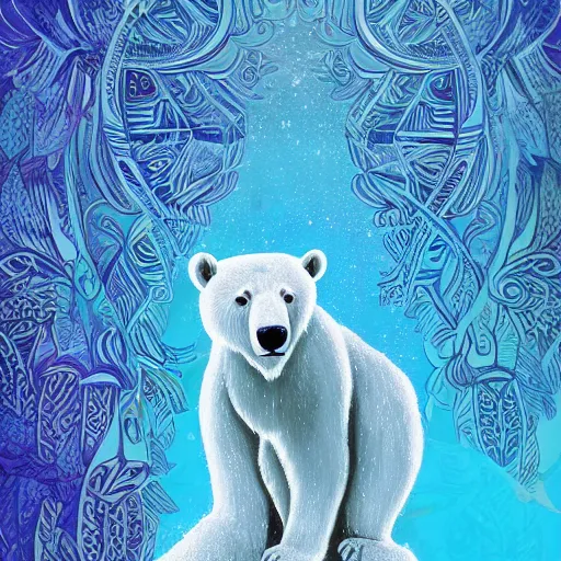 Image similar to blue paper + an intricate polar bear depiction + elaborate red illustration, very detailed, deviantart, 8 k vertical wallpaper, tropical, colorful, airy, anime illustration, anime nature