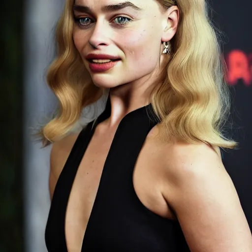 Image similar to a woman who is a genetic combination of emilia clarke margot robbie laura bailey pokimane, medium shot, detailed eyes,