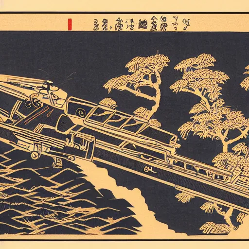 Prompt: arma 3 japanese woodblock print, detailed, realistic