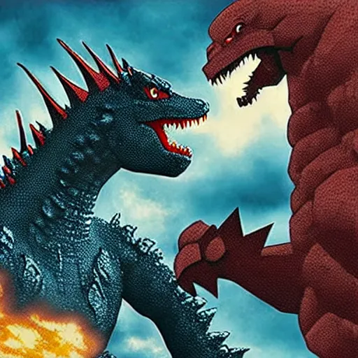 Image similar to Godzilla fighting Gypsy Danger