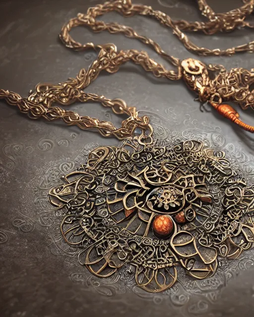 Prompt: close up of an necklace amulet, fantasy, intricate, elegant, highly detailed, digital painting, artstation, concept art, smooth, sharp focus, 5 tgb illustration