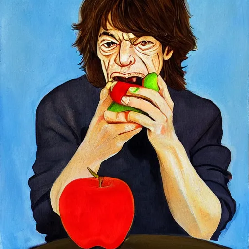 Image similar to mick jagger eating apple by anna platzke