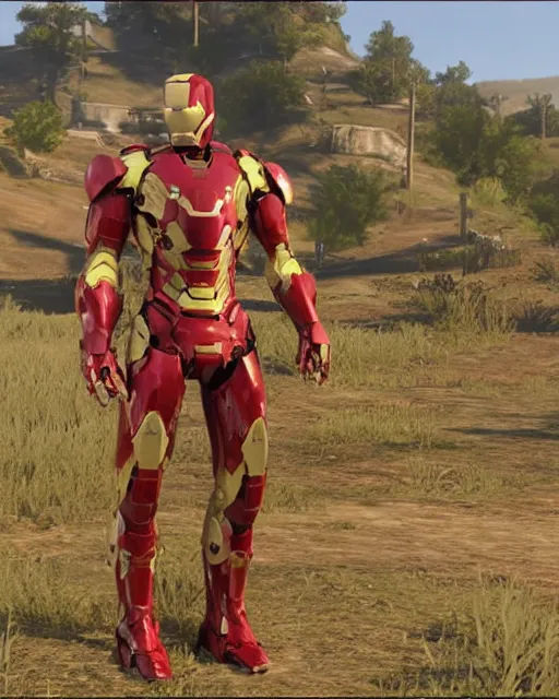 Prompt: iron man styled mech suit in red dead redemption 2, cinematic, photorealistic