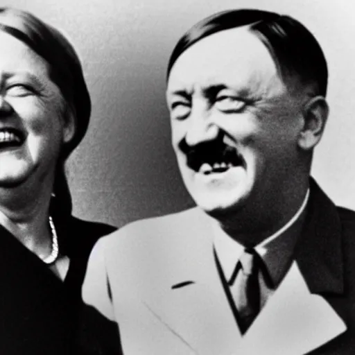 Image similar to hitler and angela merkel smiling after world war ii