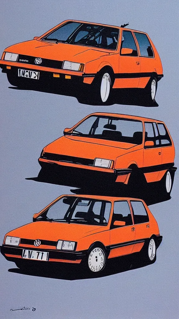 Image similar to 1 9 8 0 s airbrush surrealism illustration of a vw golf by don wieland