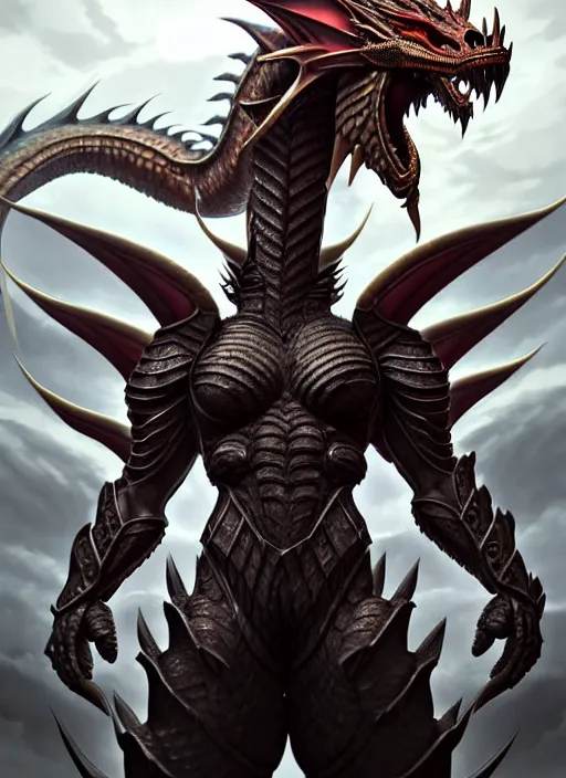 Image similar to muscular and tall humanoid dragon!!!! draconian!! intricate ornate heavy armor!! character concept art, sharp focus, octane render! unreal engine 5! highly rendered!! trending on artstation!! detailed linework!! illustration by artgerm, wlop, and chie yoshii