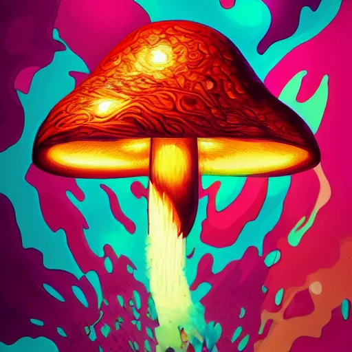 Prompt: trippy angry mushroom eat a meat, acrilic paint, digital, artstation, detailed intricate ink illustration, heavenly atmosphere, digital art, overdetailed art, concept art, complementing colors, trending on artstation, cgstudio, the most beautiful image ever created, dramatic, subtle, details, award winning artwork, beautiful scenery