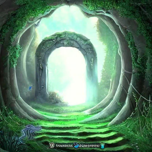 Image similar to a portal leading to a fantasy world full of things to explore