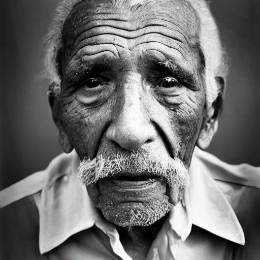 Prompt: black and white photo, portrait of 80 year old cuban man by richard avedon, realistic, Leica, medium format, cinematic lighting, wet plate photography, parallax, high resolution,