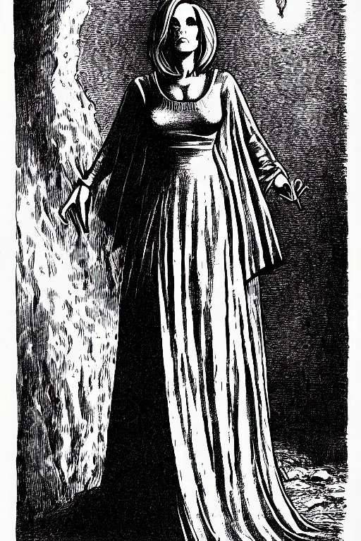 Image similar to dana scully, as a demon from the dictionarre infernal, pen - and - ink illustration, etching by louis le breton, 1 8 6 9, 1 2 0 0 dpi scan, ultrasharp detail, hq scan, intricate details, stylized border