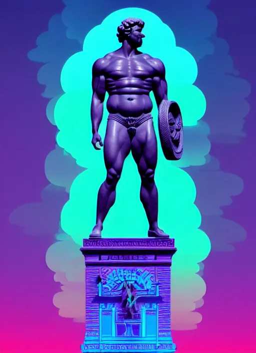 Image similar to statue of hercules, beeple, android jones, ( ( ( ( ( dan mumford ) ) ) ) ), vaporwave, retrowave, black background, neon wiring, black, glitch, strong contrast, cuts, pinterest, trending on artstation