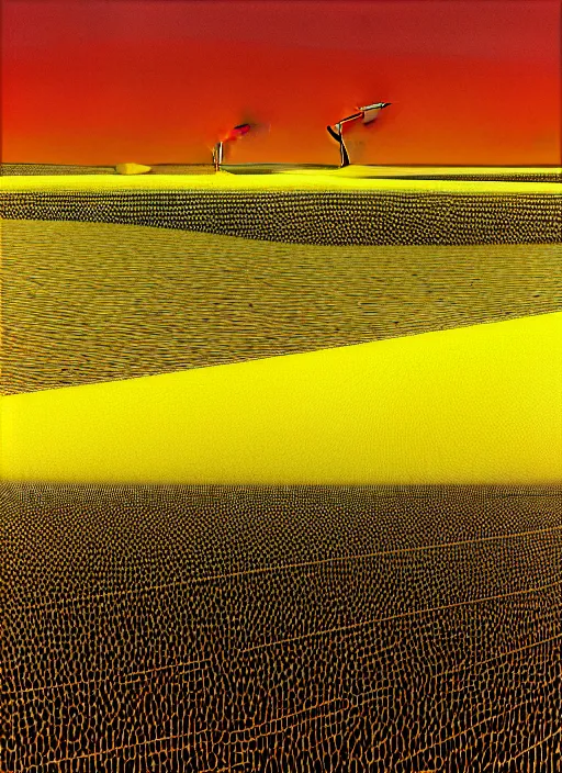 Prompt: hyper detailed 3d render like a Oil painting - the endless plains, light and shadow, yellow wheat fields and electric poles, by Jacek Yerka, Mariusz Lewandowski, Houdini algorithmic generative render, Abstract brush strokes, Masterpiece, Edward Hopper and James Gilleard, Zdzislaw Beksinski, Mark Ryden, Wolfgang Lettl, hints of Yayoi Kasuma, octane render, 8k