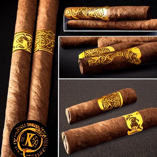 Image similar to digital art of the most rate and quality rich dragon themed cigar set you could ever obtain in a lucid dream, astonishing detail, award winning, fantastic composition, beautiful lighting