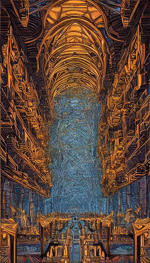 Image similar to The cathedral of ancient wisdom, italian futurism, da vinci, Dan Mumford, Josan Gonzalez