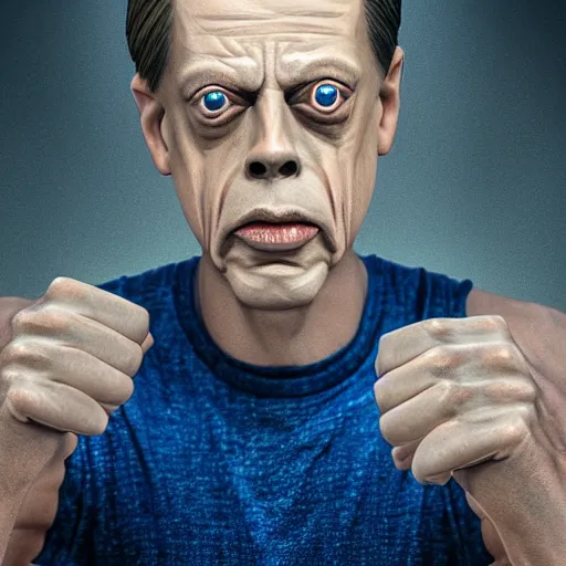 Image similar to hyperrealistic mixed media image of steve buscemi as skinny superman flexing arms, stunning 3 d render inspired art by xiang duan and thomas eakes, perfect facial symmetry, immaculate complexion, realistic, highly detailed attributes and atmosphere, dim volumetric cinematic lighting, 8 k octane detailed render, post - processing, masterpiece,