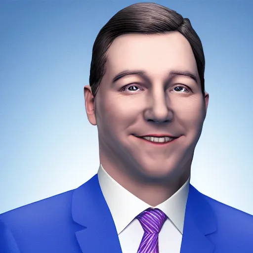 Prompt: a conservative male politician wearing blue clothes, face without smile, hyper realistic