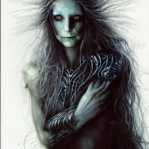 Prompt: head and shoulders portrait of a spectral, ghostly, shadowy wraith portrayed by gwynneth paltrow, d & d, fantasy, luis royo, magali villeneuve, donato giancola, wlop, krenz cushart