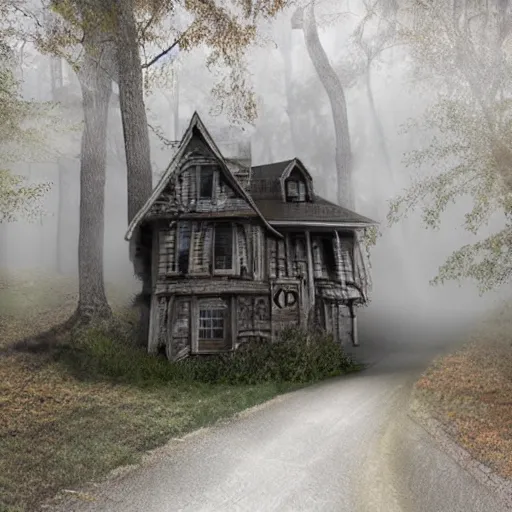 Image similar to scary fear horror highly detailed fog house foster render unreal